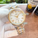 Copy Omega Men White Face 2-Tone Yellow Gold Strap Diamonds Bezel Watch 42mm